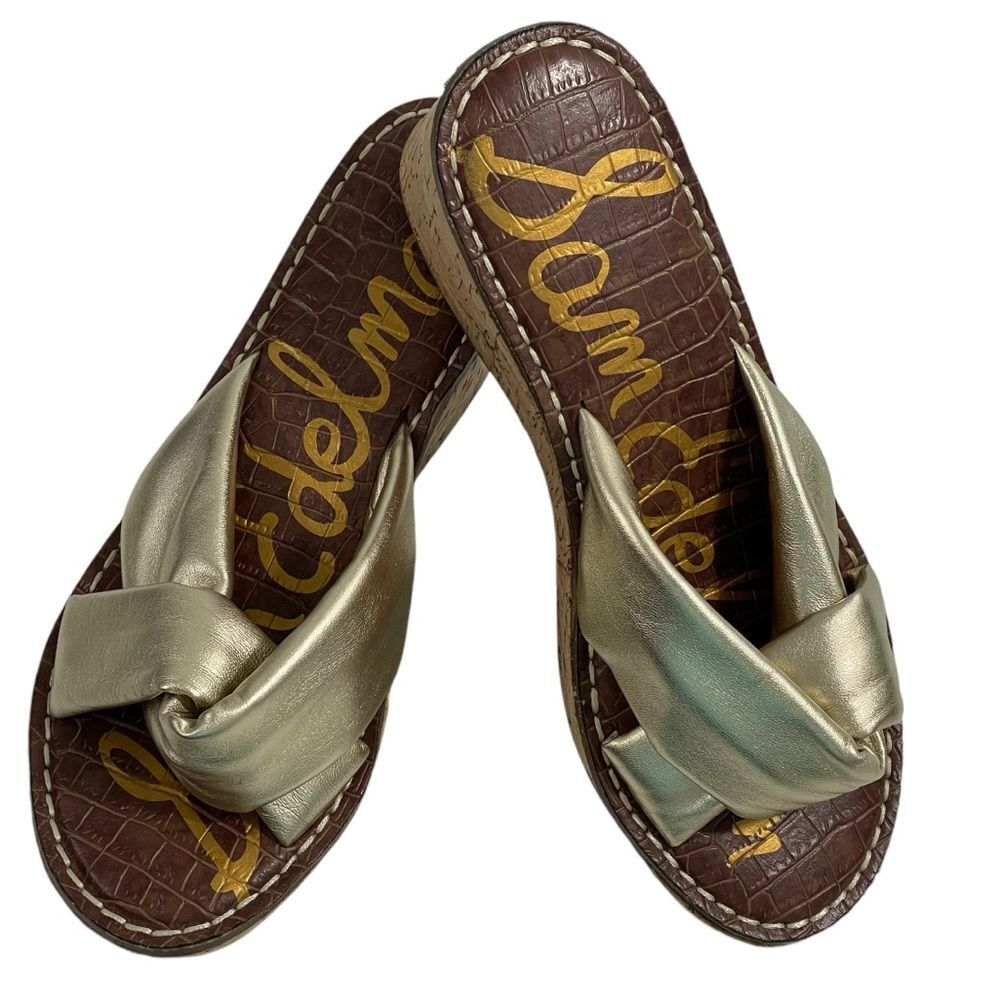 Sam Edelman Ramsey Wedge Sandal‎ in Metallic Gold Size US 7.5 EU 38 Shoes - Picture 2 of 7